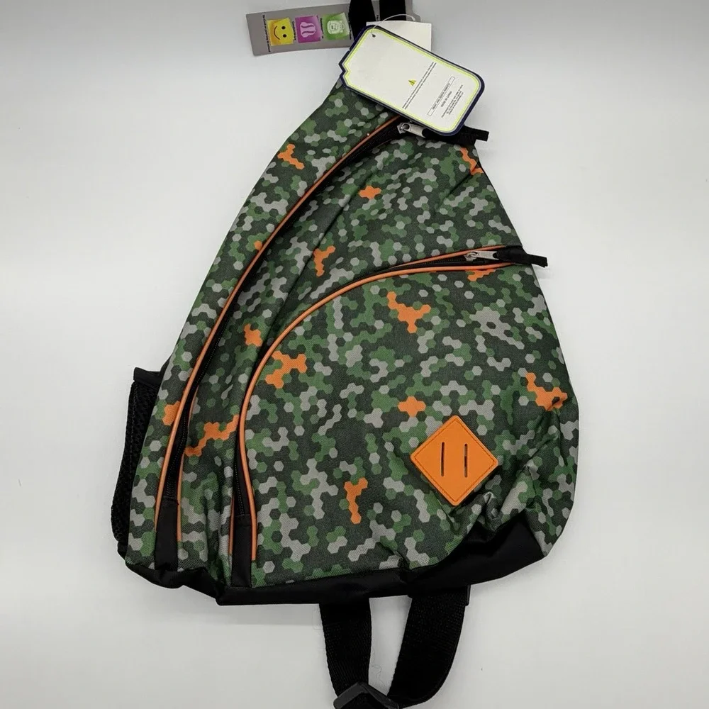 NWT 2016 Mystic Apparel Camo Sling Backpack School Bag Green Orange One Strap
